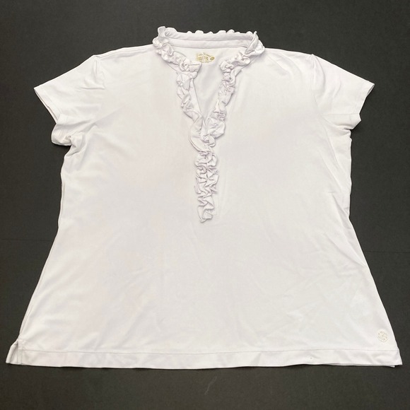 Lilly Pulitzer Tops - Lily Pulitzer Luxletic Top White V-Neck Ruffle Cap Short Sleeve Womens XL